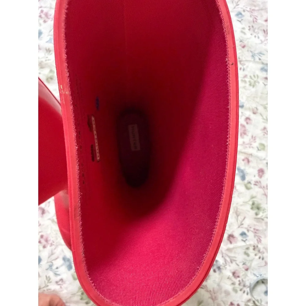 Hunter Rain Boots Girls Size 3G Deep Pink Original Kids Gloss Reflective Panels